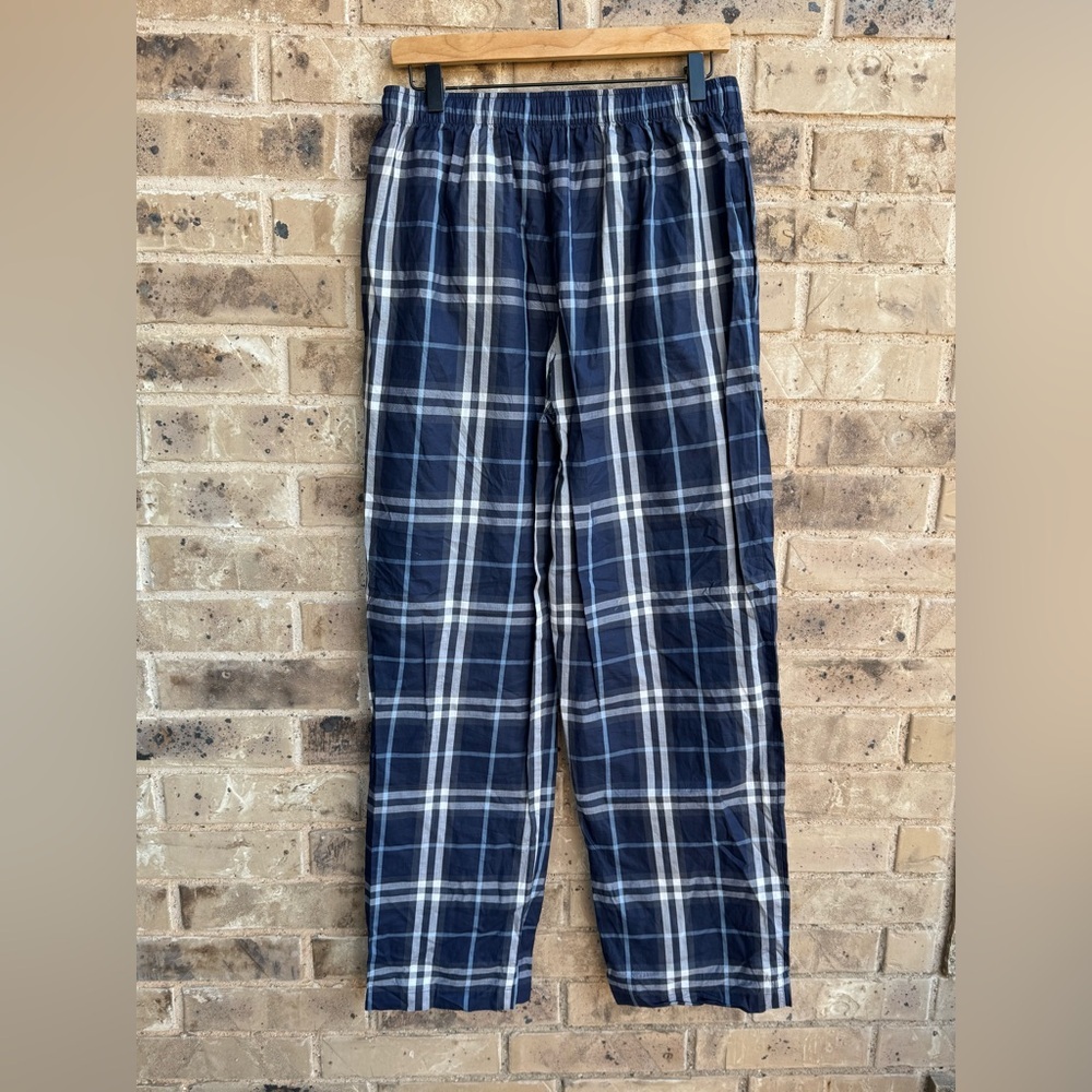 Burberry Navy and White Cotton Plaid Pajama Lounge Pants Size Large NWOT - Picture 2 of 5